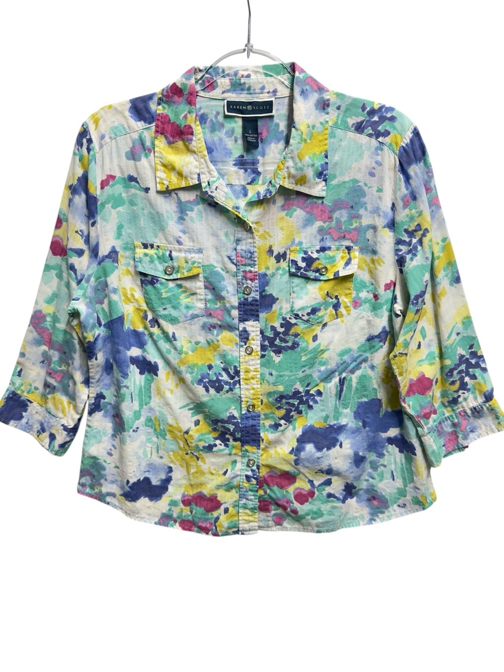 Pure Cotton Knit Chambray Toile Abstract Watercolor Art Poplin Preppy Shirt
